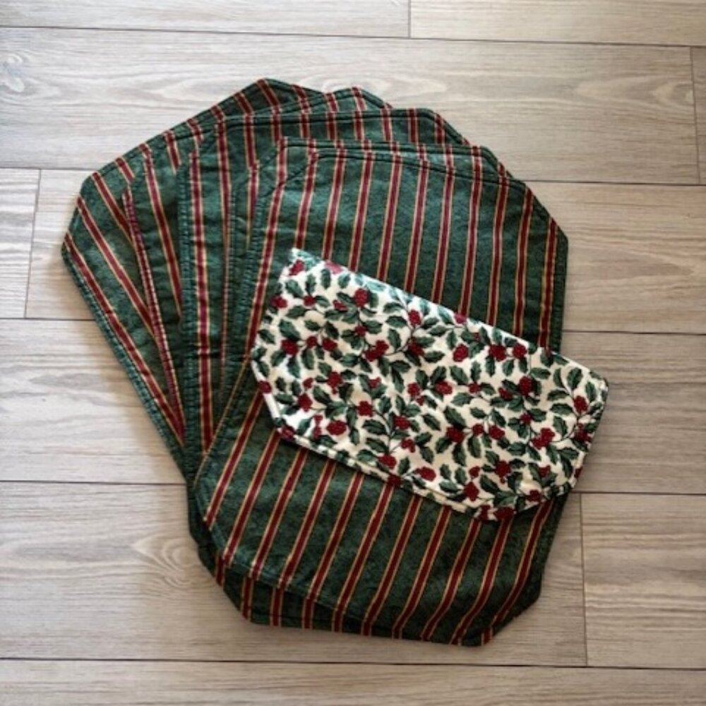 Longaberger Double-Sided Christmas (6) Placemats & (1) Runner